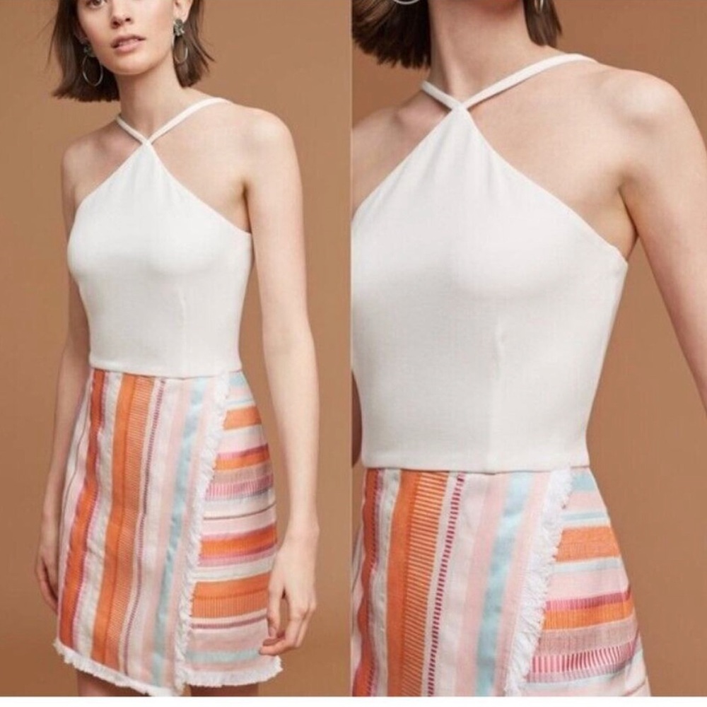 Hutch Dress 4 Kalyn Halter Fringe Skirt Ivory Embroidered Stretch Anthropologie
